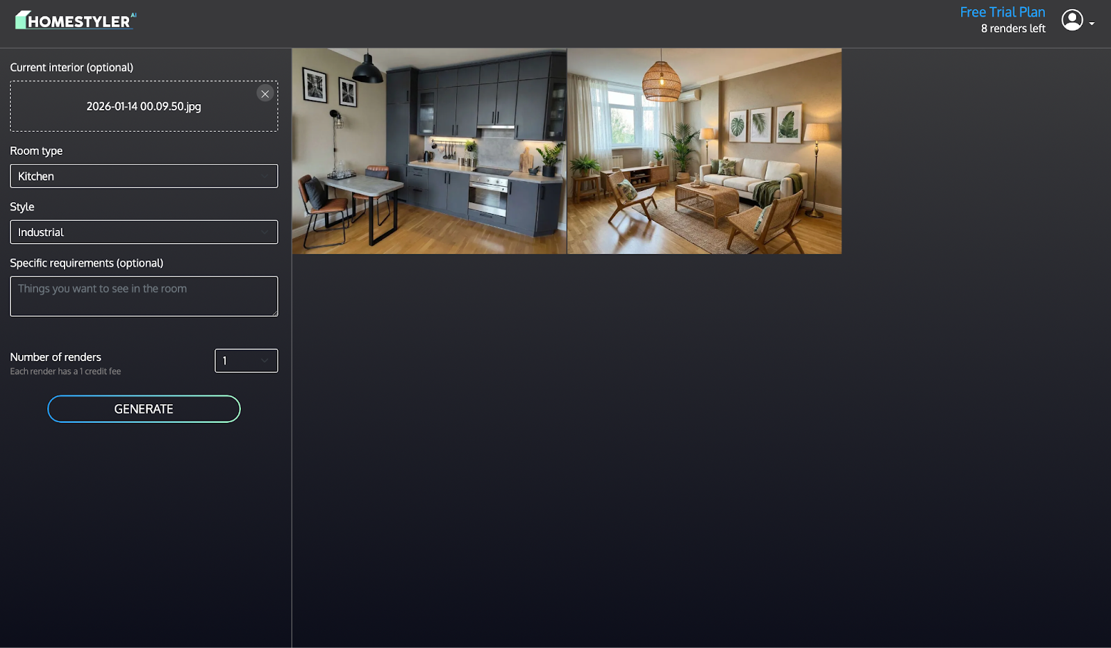 Визуализация кухни в индустриальном стиле HomeStyler AI: визуализация кухни в индустриальном стиле