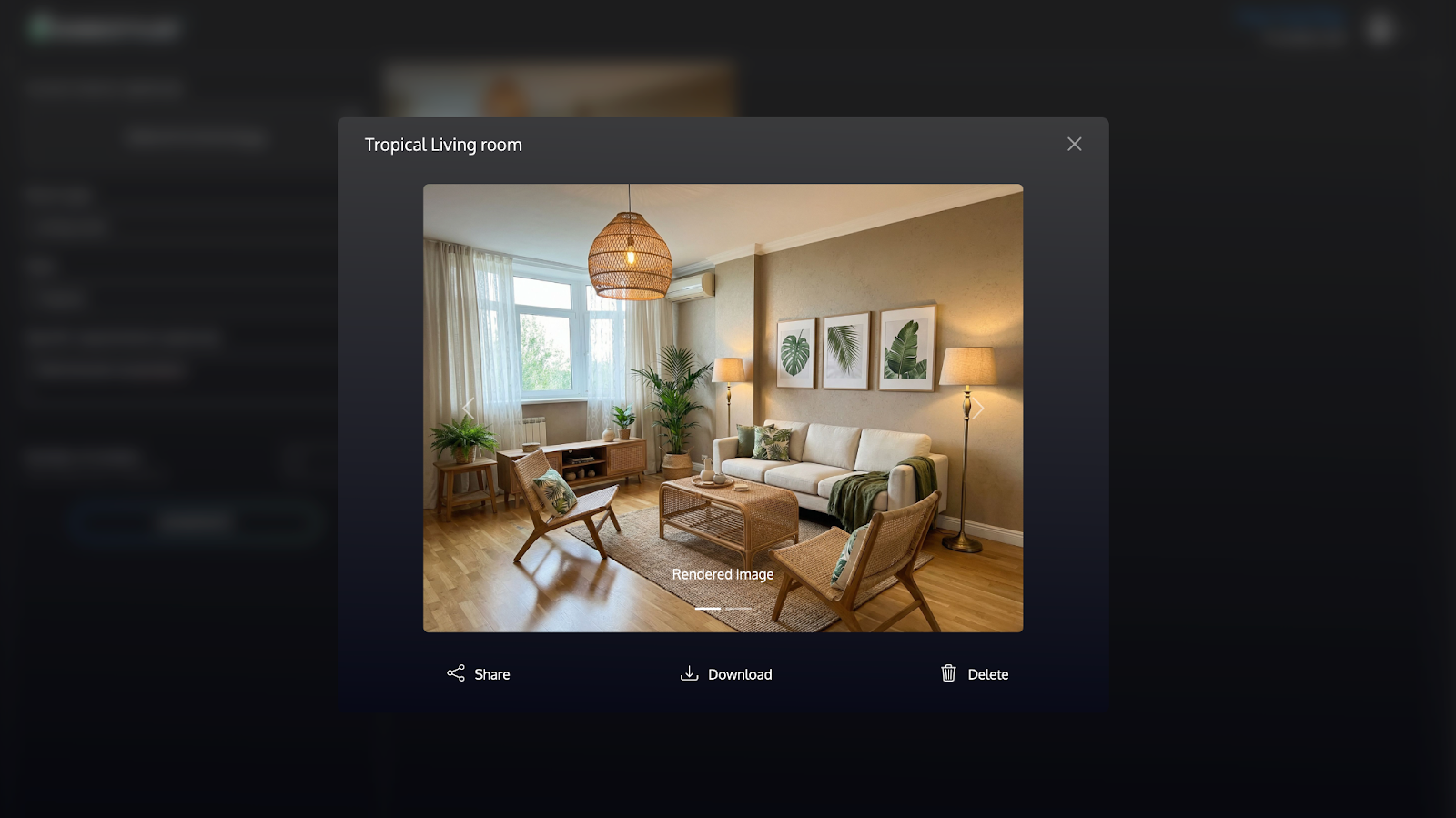 Гостиная в тропическом стиле Нейросеть для дизайна интерьера: гостиная в тропическом стиле