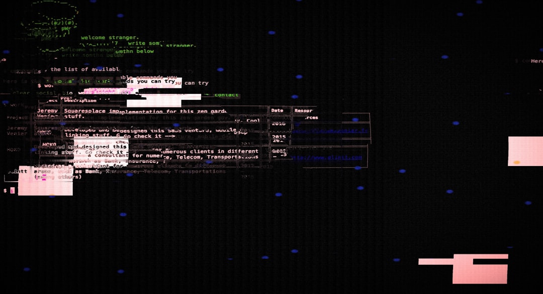 Abstract digital art with glitch effects and text.